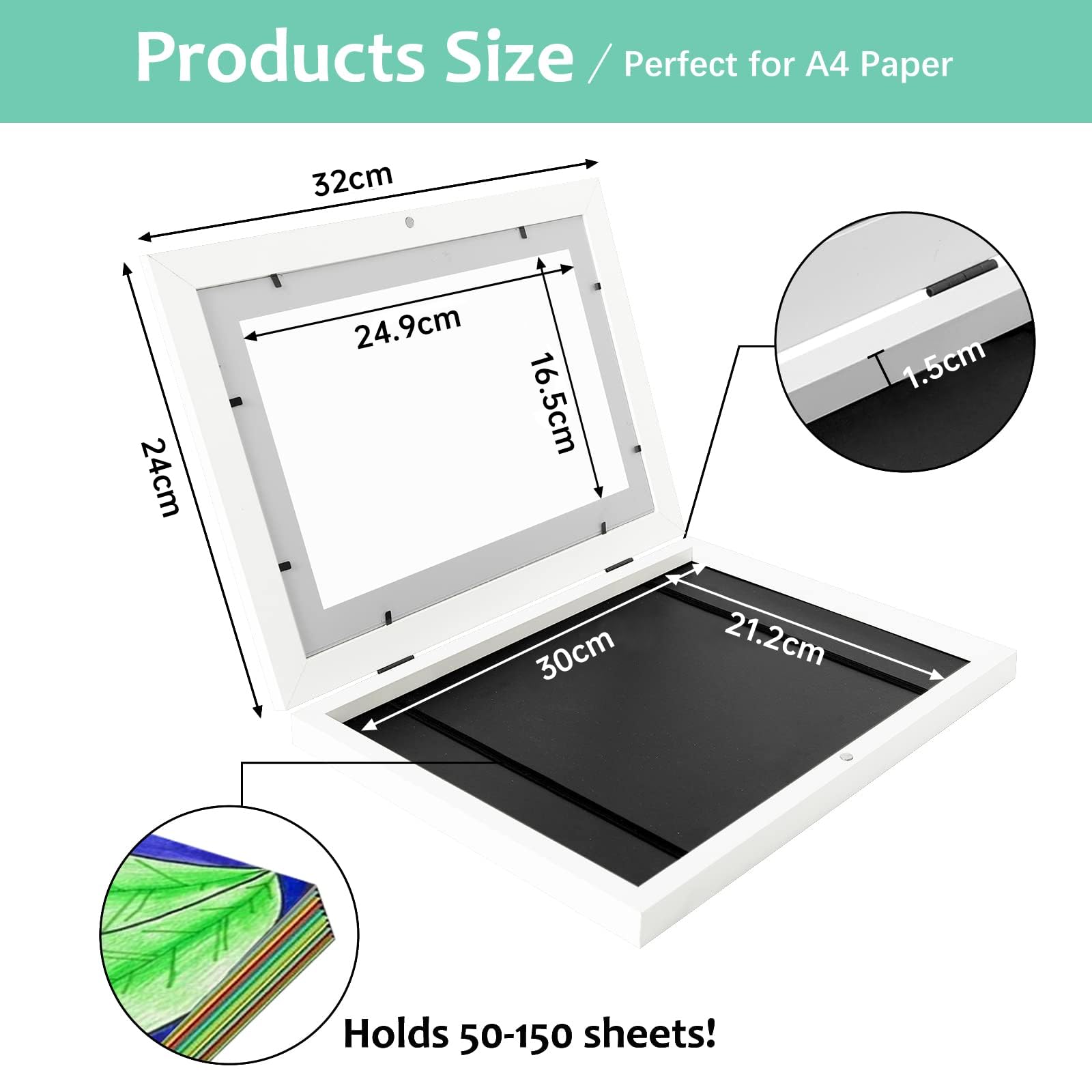2pcs Marco dibujos Infantiles con A4 20 Dibujos Apertura Frontal Cuadro Guardar Dibujos Cambiar Almacenamiento Obras de Arte Capacidad 100