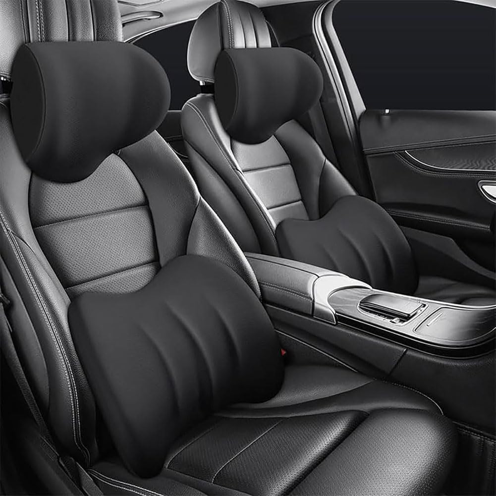 Reposacabezas Y Soporte Lumbar Coche para Hyundai i10 i20 i30 i40 ix20 ix25 ix35 ix55 HB20, Cojin Almohada Respaldo Memory Foam CojíN Lumbars Asientos De Coches Silla Oficina,A/Black
