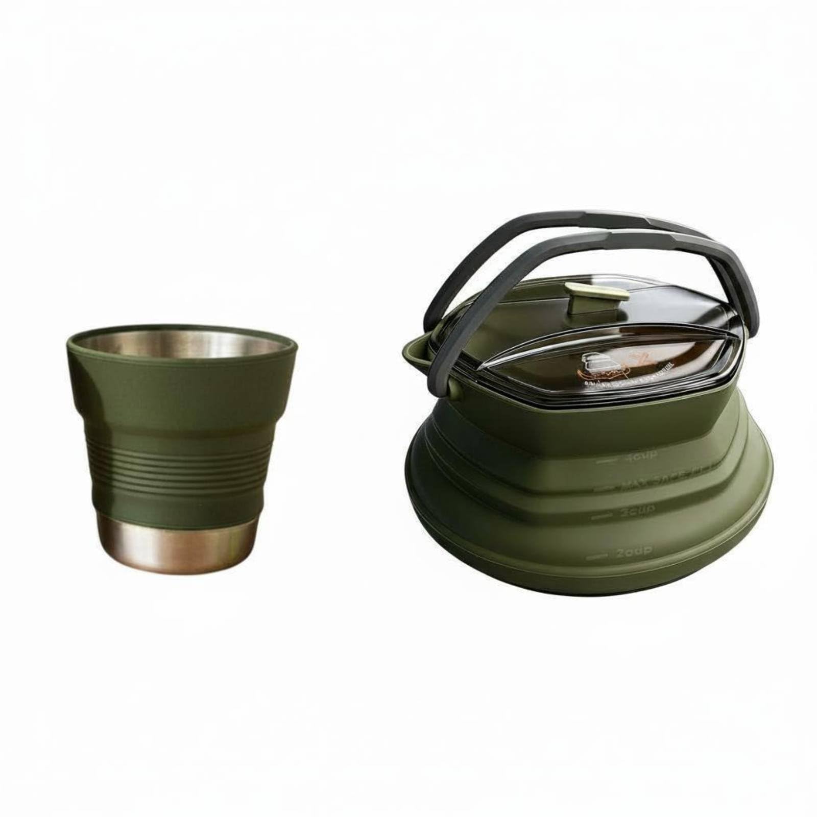 Tetera Plegable de Silicona con Taza Recipiente Hervidor y Vaso Fabricada con Silicona Alimentaria Base de Acero Inoxidable Adecuada para Camping Negocios Excursiones