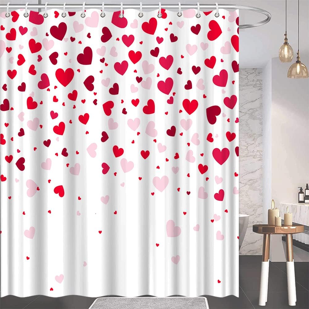 EUBTPA Valentine's Day Shower Curtain Romantic Heart Red