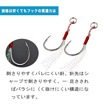 メタルジグ6個セット、フック、コンビリング、ショックリーダー メタルジグ 10g 6個セット 6色 アシストフック スカート付き