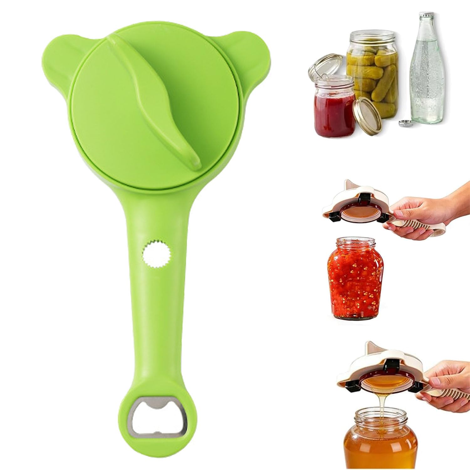 2026 New 4-in-1 Adjustable Jar Opener, Jar Openers for Seniors, Bottle Openers for Seniors, Fits Kitchen Jars, Bottles & Cans (Green)