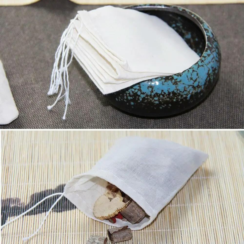 Bolsas de té vacías con cuerda, Bolsas de filtro de té reutilizables con cordón de algodón for té, hierbas y especias, paquete de 10, varios tamaños(13x18cm)