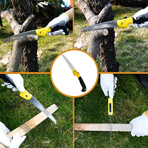 Folding Hand Pruning Saw and Shears Kit, Great for trimming, tree, camping, Survival, camp, garden, 7.7 inch blade, Pocket Outdoor Backpacking Free bonus: Gardening Gloves
