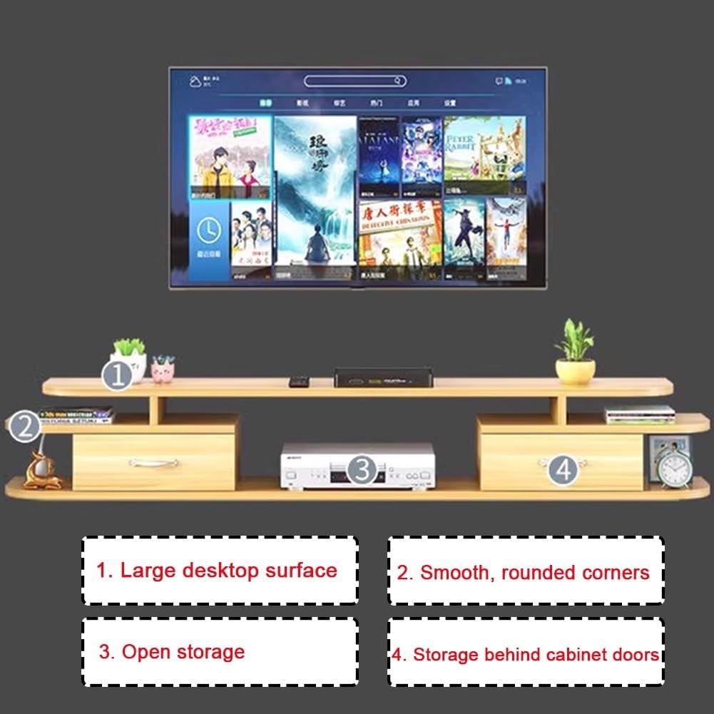 mobile TV Supporto TV sospeso Centro di intrattenimento a parete Ampio spazio di archiviazione con ripiani aperti da tavolo scorrevoli(Woo+white,100 * 24 * 28cm)