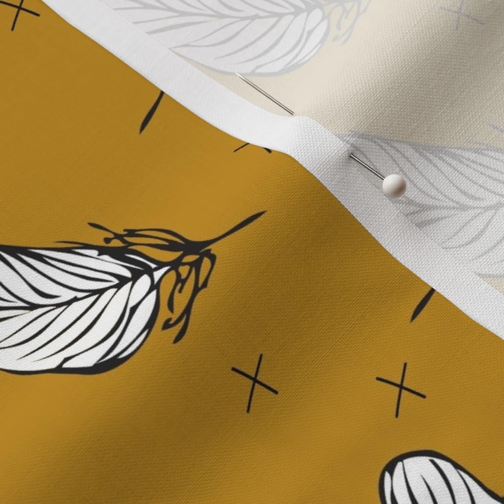 Spoonflower Fabric - Golden White Feather Feathers Gold Black Southwest Printed on Petal Signature Cotton Fabric Fat Quarter - Sewing Quilting Apparel Crafts Decor