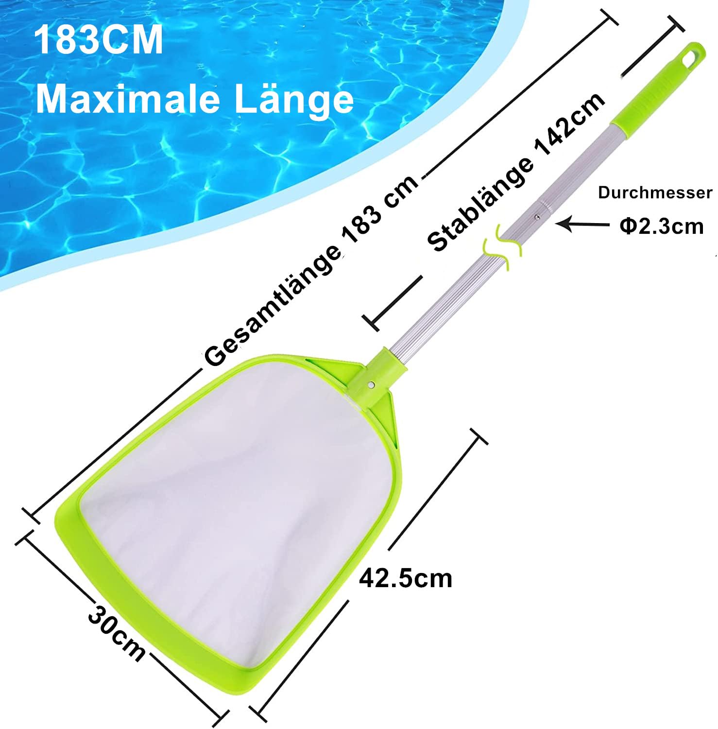 Épuisette de piscine tube ondulé aluminium 142 cm maille ultra fine