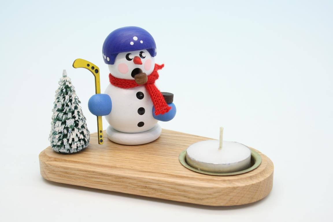 Bougeoir hockeyeur en bois de Seiffen 14cm idée cadeau originale