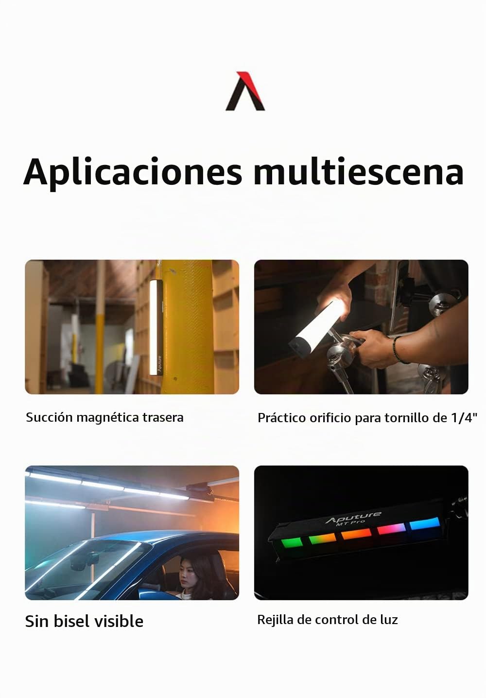 [Primera Luz de Píxeles] Aputure MT Pro - Mini Tubo de Luz con Salida a Todo Color, 2,000-10,000K Barra de Luz con 36 RGB-WW Pixels LEDs, Soporte DMX, Efectos y Controles para Fotografía y Videografía