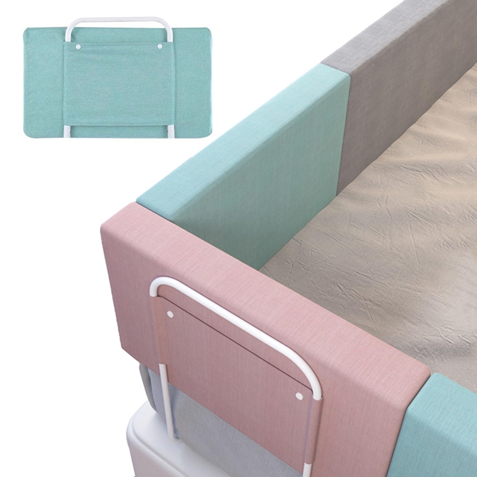 Guardacamas de Espuma, Protector de Cama, 40-60cm Altura Ajustable, Algodón Perlado + Soporte Metálico, Valla de Cama para Cama de Niño y Cama Individual/Doble(Color:Grün,Size:200cm(50cmx4))