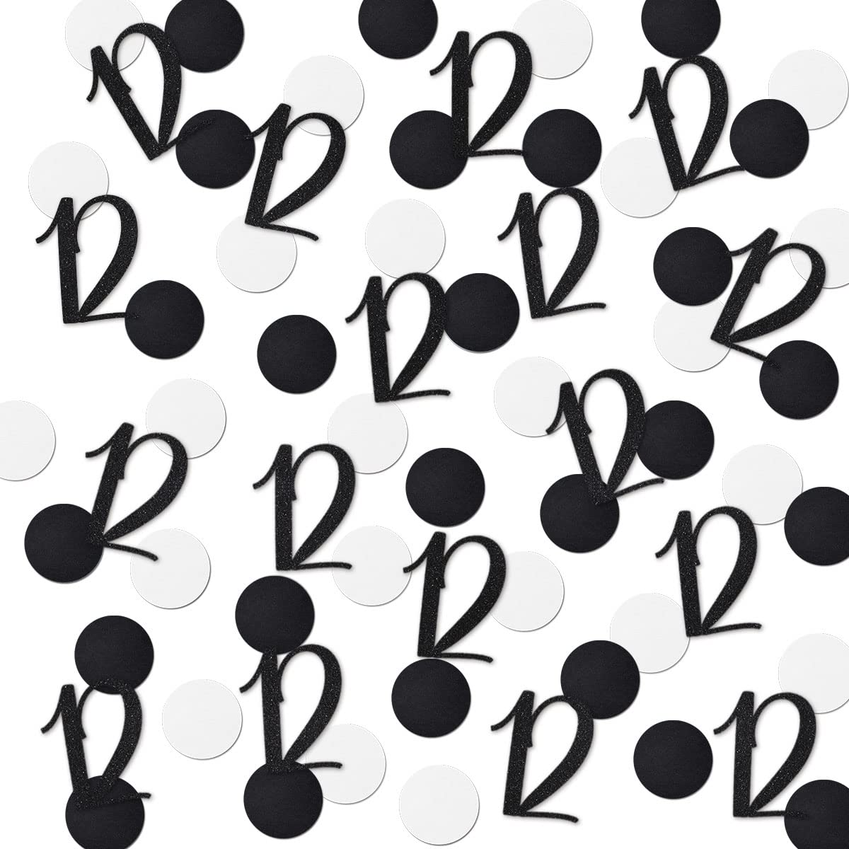 Black Glitter 12 Confetti, 12th Birthday Number Confetti, 200pcs Anniversary Party Table Decoration Supplies
