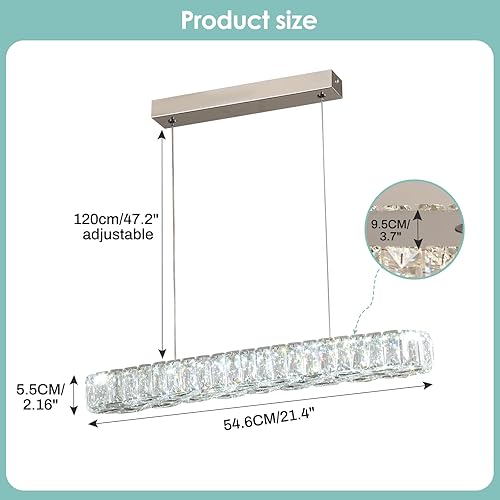 Miniatura 3 de Candelabro de cristal moderno colgante para comedor, lámpara LED de altura ajustable para cocina, isla, sala de estar, dormitorio (blanco frío, 6500