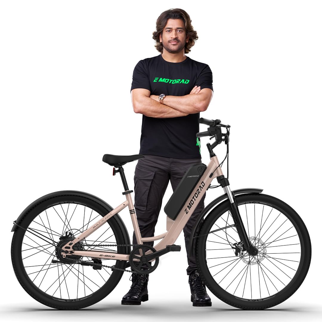EMotorad ST-X Unisex City Electric Cycle with 7.65Ah Li-Ion Removable Battery | High-T Step-Through Steel Frame | Cluster C2 Display | 5 Levels of Pedal Assist | 250W Rear Hub Motor (Beige)-image-34