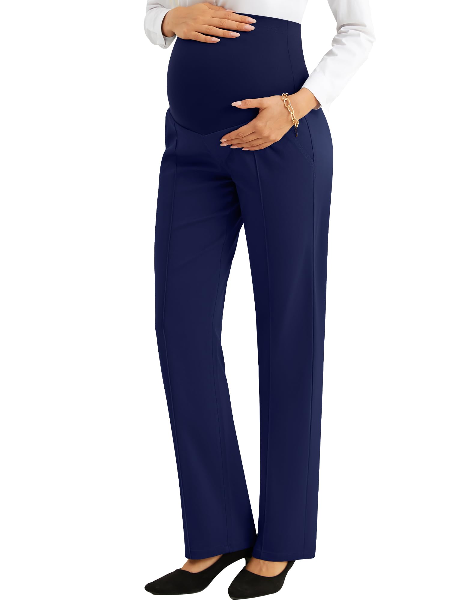 PACBREEZE Women's Maternity Pants for Work Over-Bump Pregnancy Casual Stretchy Straight Dress Pants with Pockets
