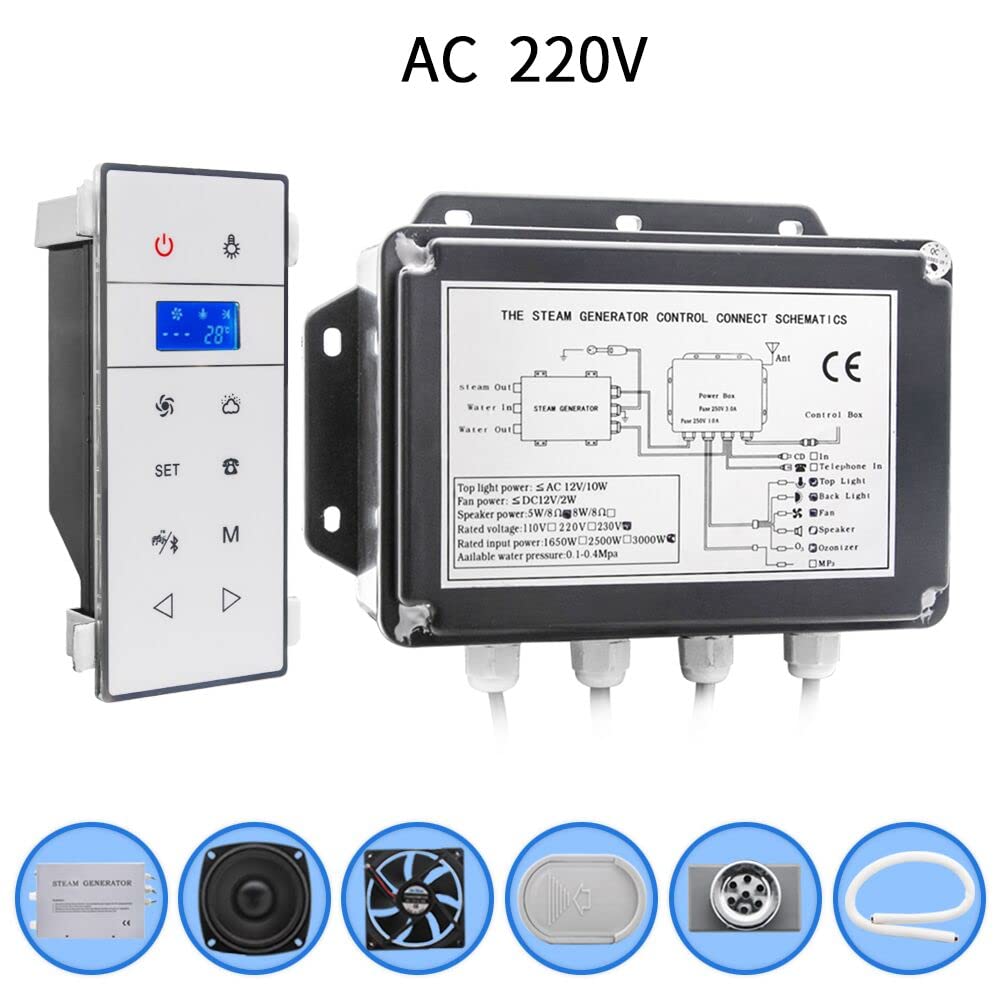 3kw. Maszyna do montażu ściennego Sauna Steam Maszyna Prysznicowe Akcesoria do kąpieli parowej Zestawy z Sauna Telefonu Bluetooth Sauna LCD Wyświetlacz Potężny, prosty(VS-9007W-W)