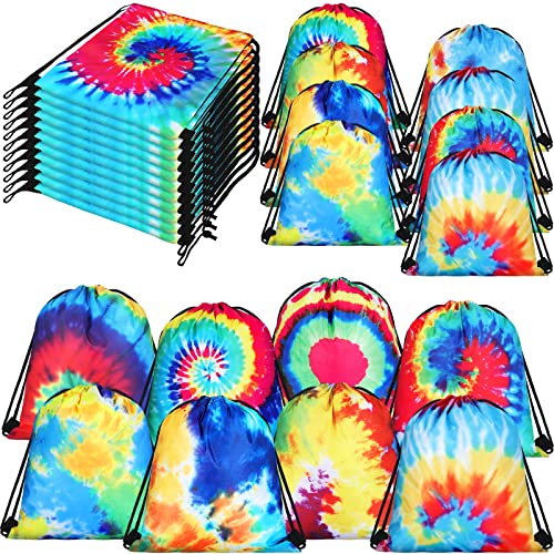 Lothee 30 Pack Drawstring Bags Party Favors for Kids Polyester Party Gift Bags Goody Backpack for Girls Boys Birthday Supplies(Tie Dye Style)