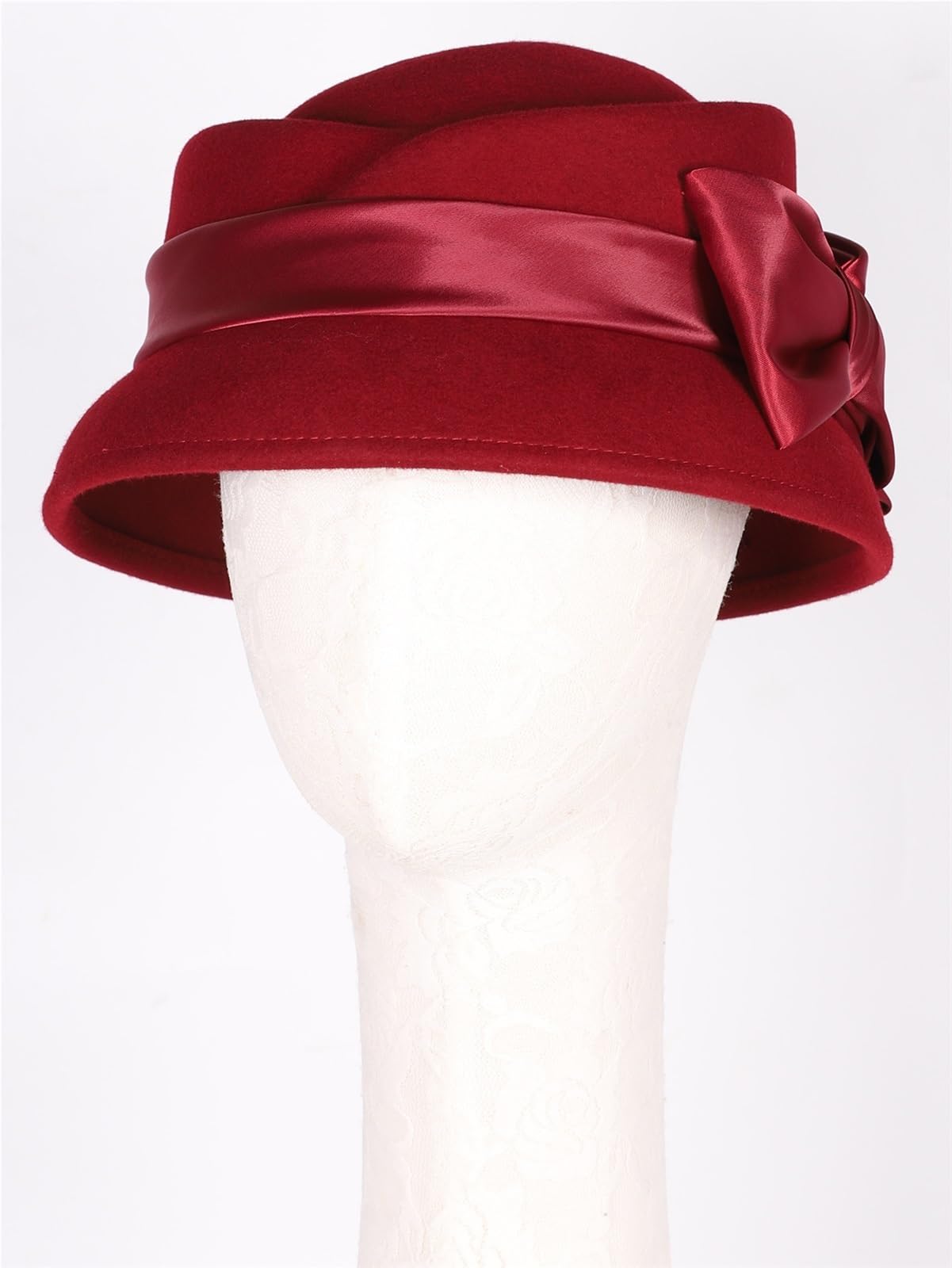 Bombetta Donna Elegante Cappello Fedora in Feltro di Lana | Con nastro Bowknot Cappellino cloche da matrimonio formale in chiesa Cappellino da donna for cocktail tea party
