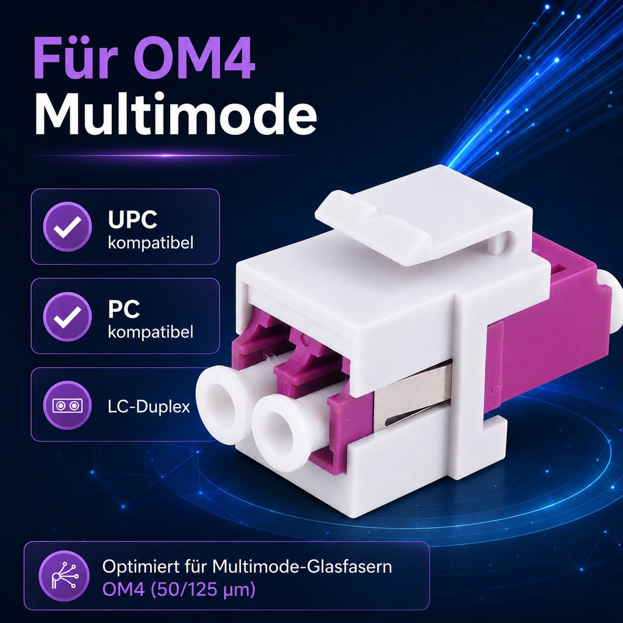 1aTTack.de 10 connettori Keystone in fibra ottica OM4 (UPC o PC) LC Duplex femmina a LC Duplex femmina multimodale viola