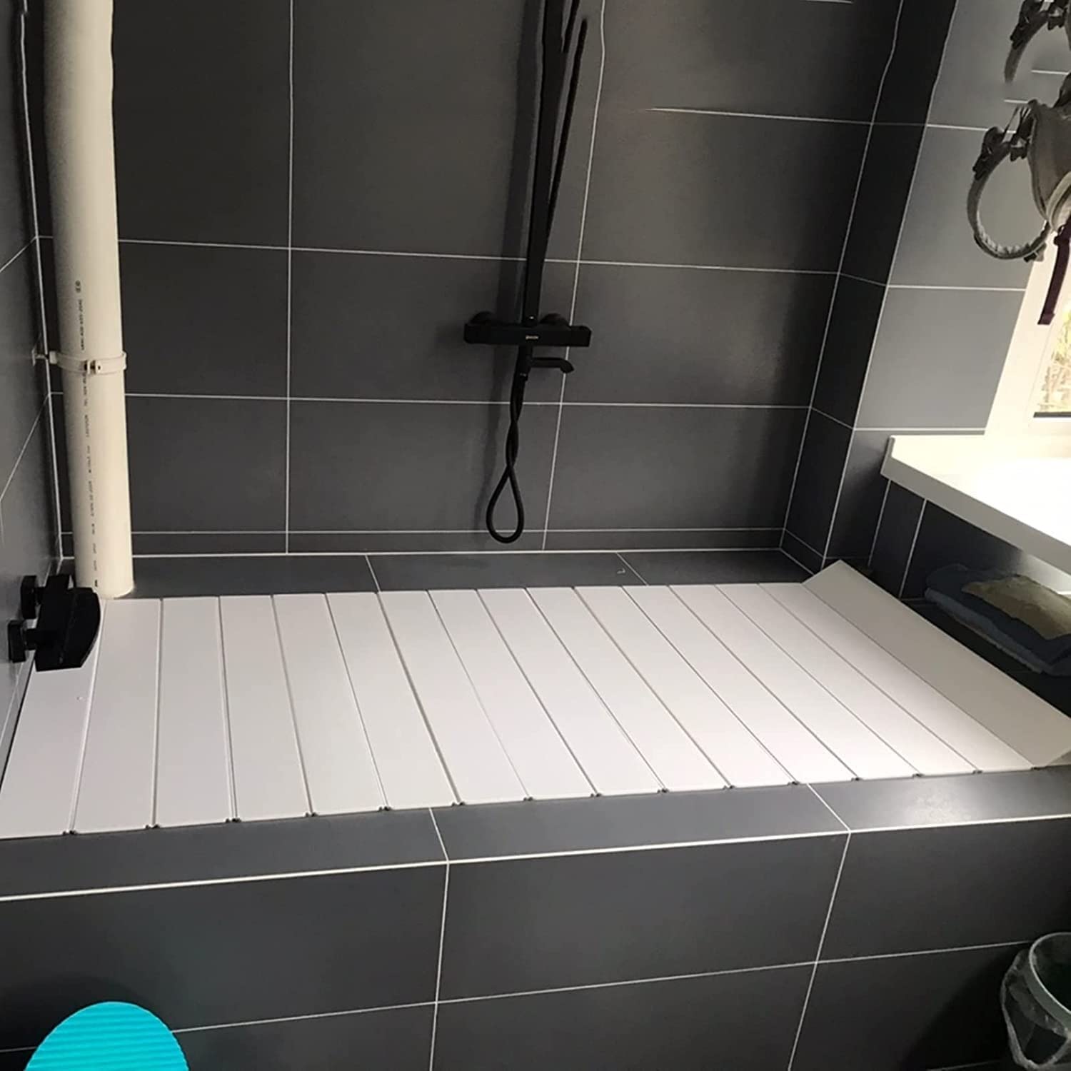 Couvercle de baignoire pliable JATIBOSH en PVC blanc de 70x165 cm