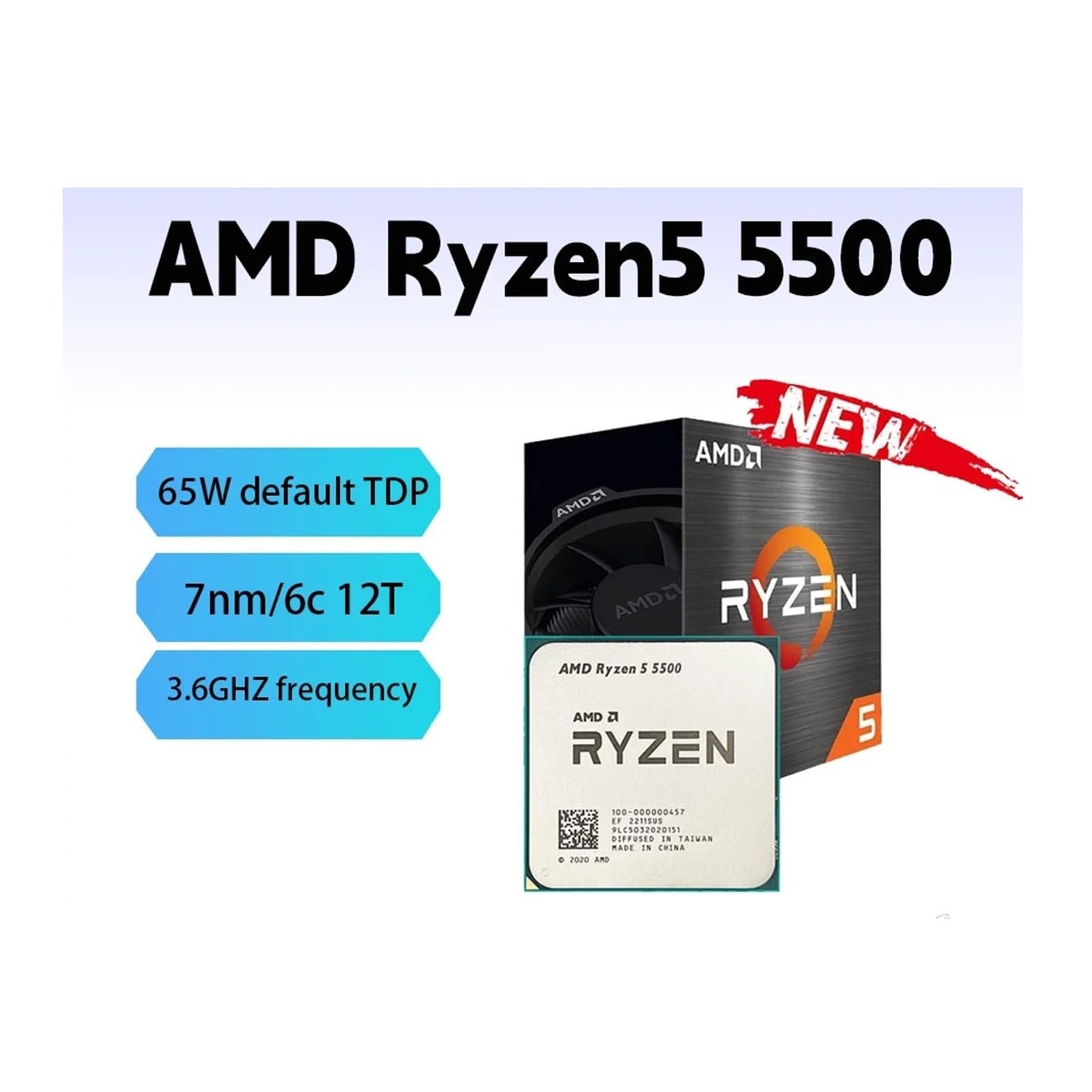AMD Ryzen 5 5500 CPU Box Version Novo with CPU Cooler Fan