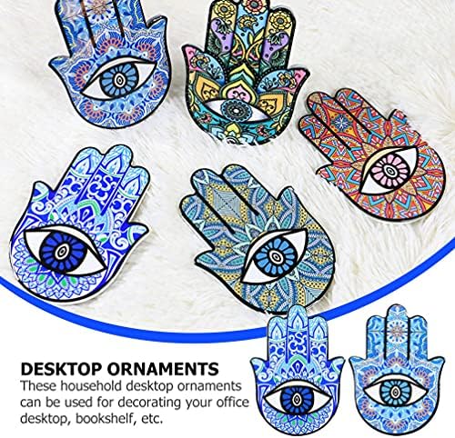 Amosfun 2pcs Hamsa Hand Decor Fatima Hand Lucky Ceramic Blue Evil Eye Good Luck Blessing Gift Turkish Feng Shui Home Car Decoration