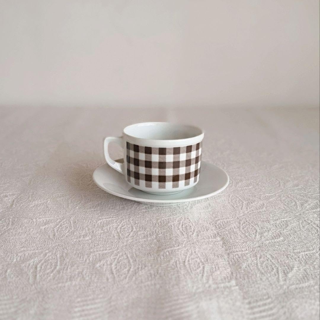 Amazon.co.jp: vintage ୨୧ ブラウン ギンガムチェックの カップ 
