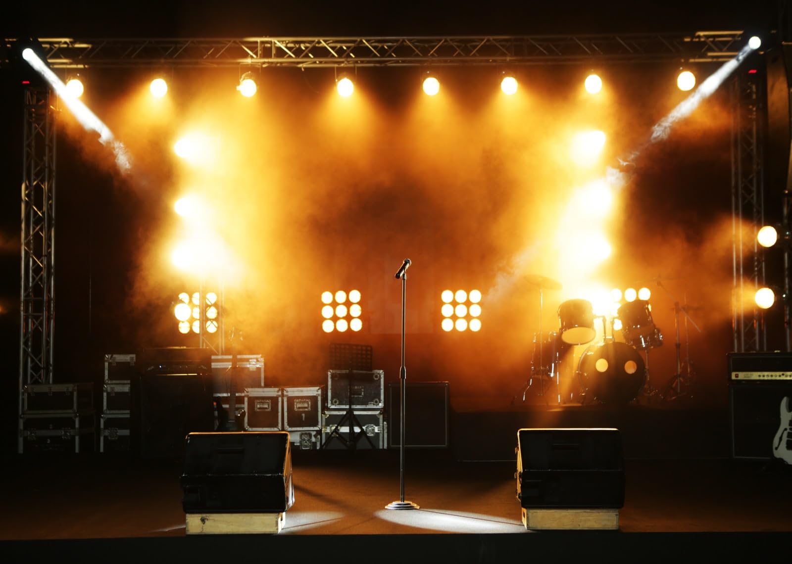 BELECO 4.6x3m Stoffhintergrund Konzertbühne | Schlagzeug Mikrofone Scheinwerfer Live Konzert Hintergrund Musikparty Banner Foto Studio Requisiten