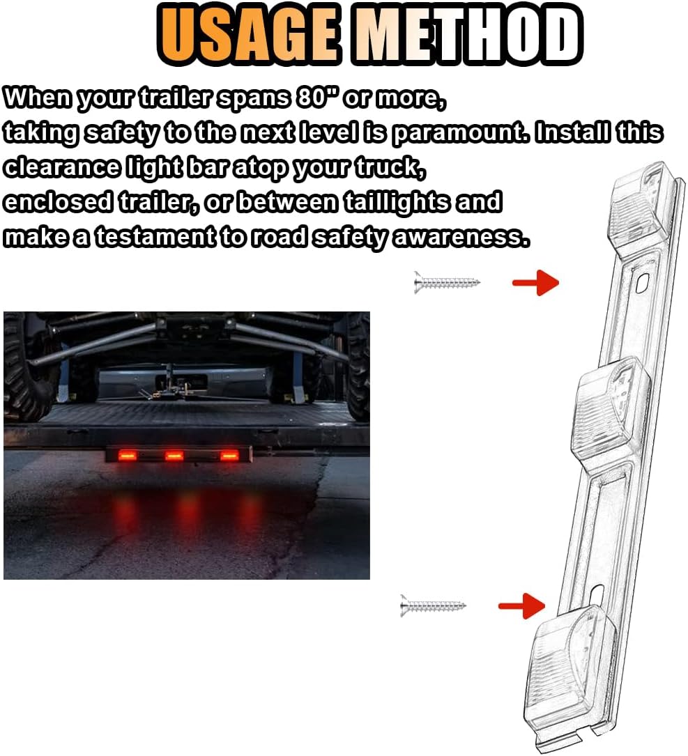 GLSOWEE Car Trailer Tail Light Bar, 3-Light 9 LED Gap Identification Marker Light Strip with Stainless Steel Bracket, Identification Marker Light with Black Base for Truck Trailer Boat (Red)