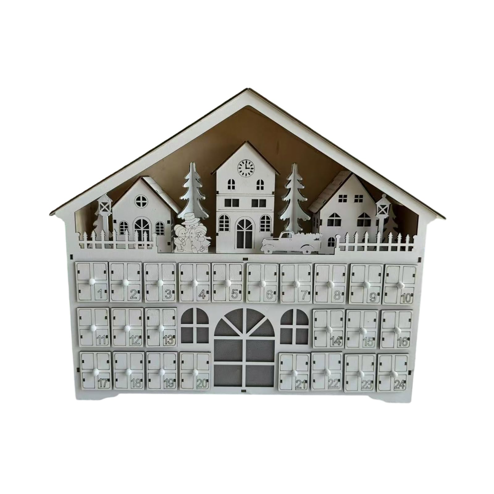 Holz LED beleuchteter Adventskalender, Weihnachten Adventskalender, mit LED-Lichtern und 24 Schubladen, Holzdeko