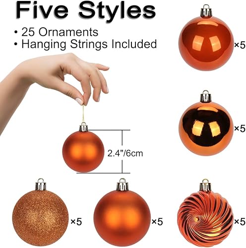 Miniatura 6 de Adornos de bolas de Navidad naranjas de 2.36 pulgadas 6 cm, 25 piezas, juego de adornos de Navidad irrompibles, bolas de Halloween, adorno naranja