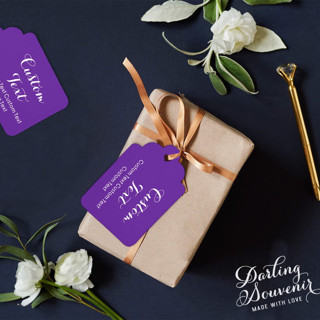 Darling Souvenir – 100 Cartellini Personalizzabili Per Bomboniere, Etichette Regalo E Segnaposto, 7x4.5 Cm, Colore Viola - 5