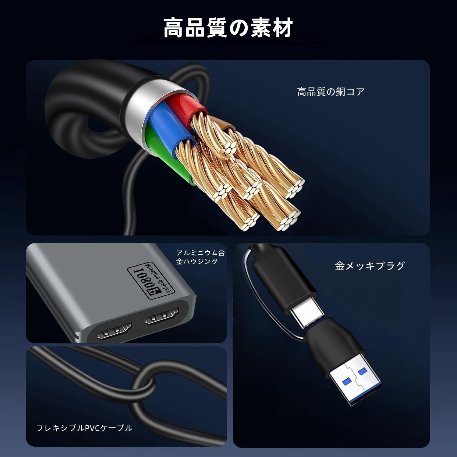 Amazon.co.jp: USB-A 3.0/type-C対応デュアルHDMIディスプレイアダプタ