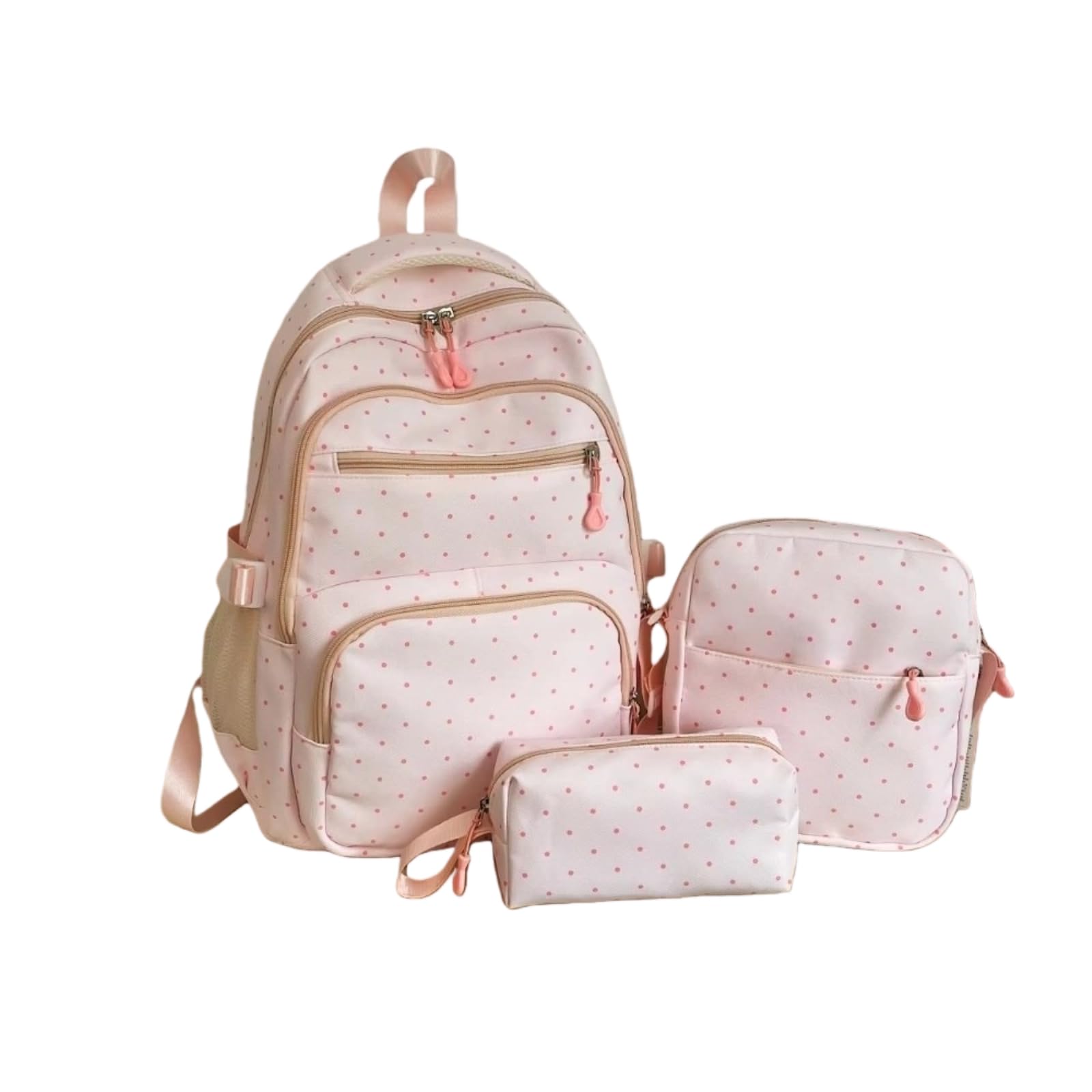 Mochila Polka Dot 3pcs Multi Compartimento Estudiante Bolso Escolar con Crossbody De Lápiz