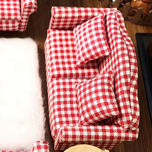 Cutemini DJ0048 Dollhouse Couch Miniature Sofa With Pillows Dollhouse Living Room Funiture 1:12 Scale Model 3 Pcs High Simulation Upholstered Wooden Fabric Armchair Mini Room Artificial House Scene Decoration thumb #3