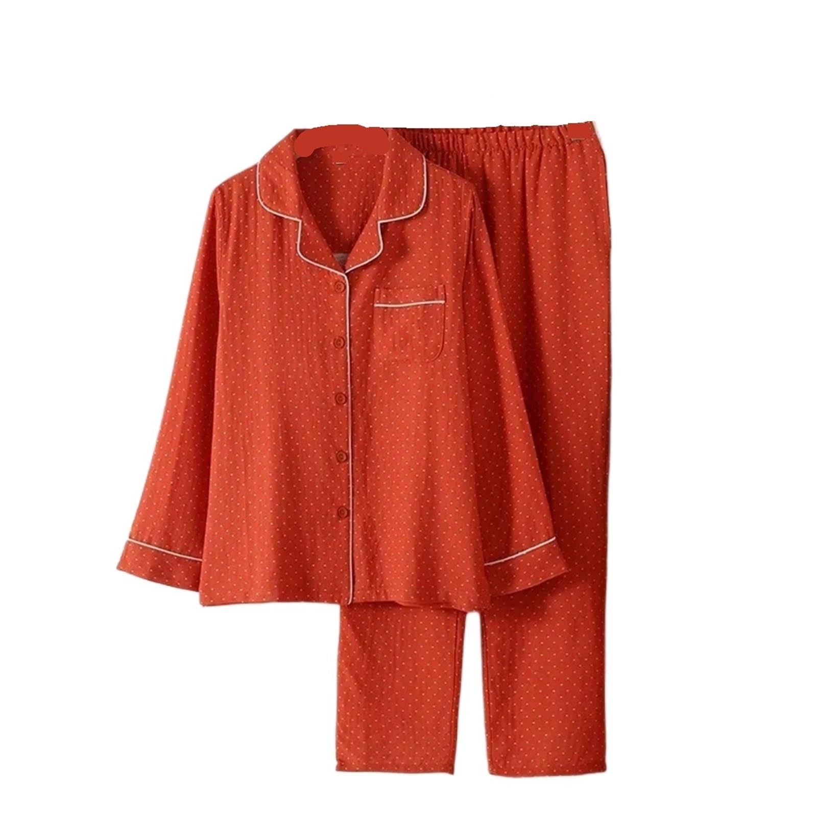 Pijamas Mujer Conjunto de Pijamas Holgados y cómodos for Mujer, Ropa Fina for el hogar, Pantalones Largos de Manga Larga, algodón, Primavera y otoño(M)