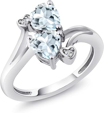 Gem Stone King 925 Sterling Silver Double Heart Promise Ring for Women | 6MM Gemstone Birthstone with 1.5MM White Diamond Accents | 2-Stone Fine Jewelry for Engagement Wedding Anniversary | Size 5-9