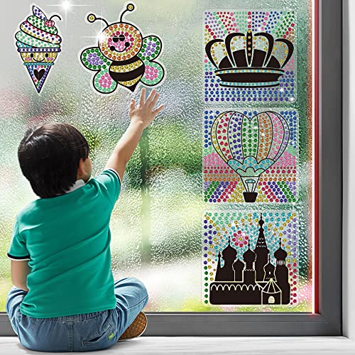 6 Sheets Suncatcher Kits for Kids Ages 6 7 8 9 10, DIY Diamond Painting Kit Ice Cream Tree Bee Castle for Girls Ages 6+ - Image 3