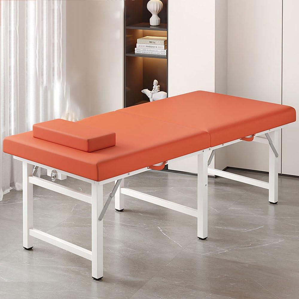 SHGCLKD Folding Massage Table with Headrest, Lightweight Spa Bed for Therapists, Portable Facial and Therapy Table for Salon, Tattoo, Acupuncture Use(Orange,180x60cm-70.9x23.6in)