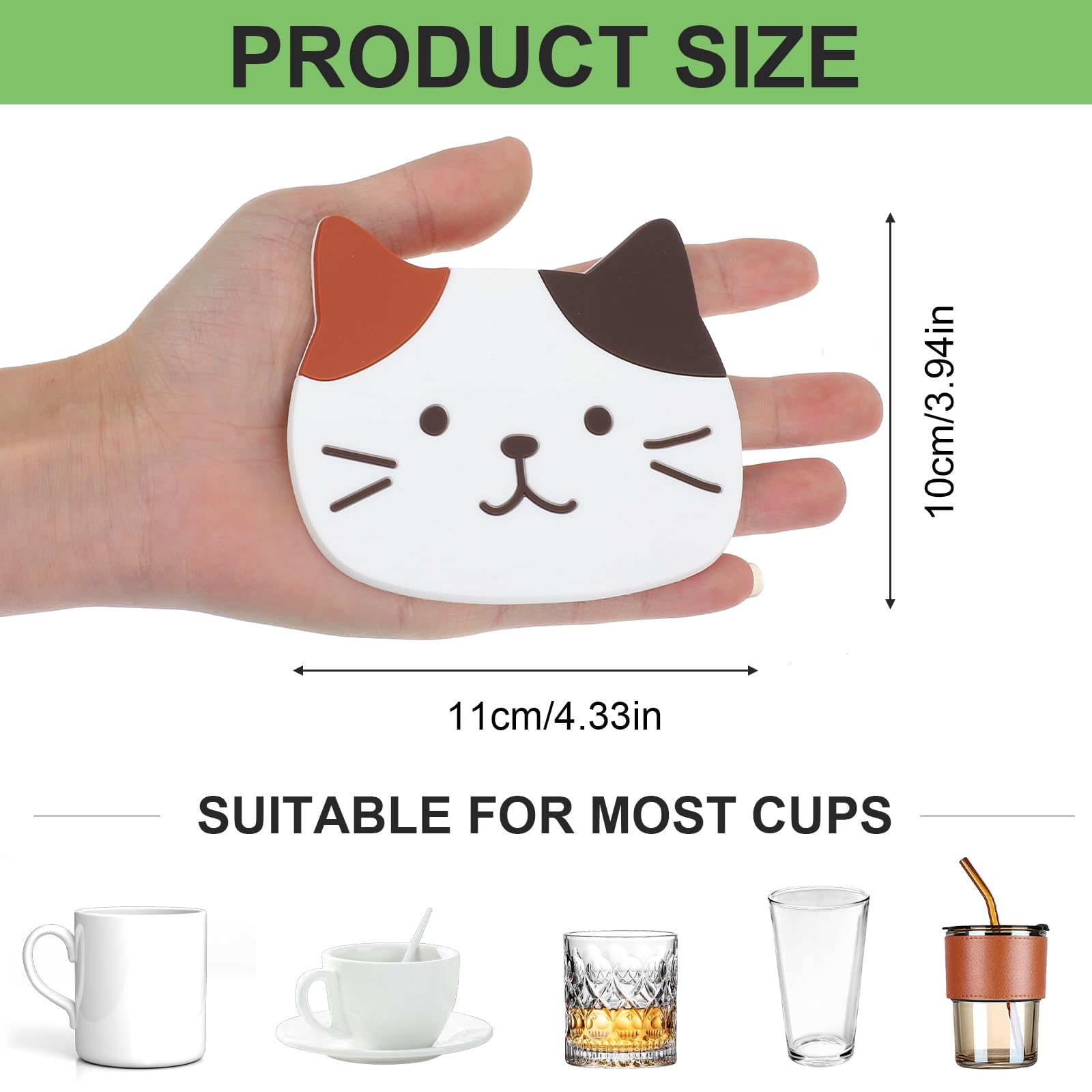 4 posavasos divertidos de gato para bebidas, lindo portavasos de gato, posavasos pequeños de silicona para decoración de mesa de café, comedor, almohadillas calientes antideslizantes para bebidas, té 2