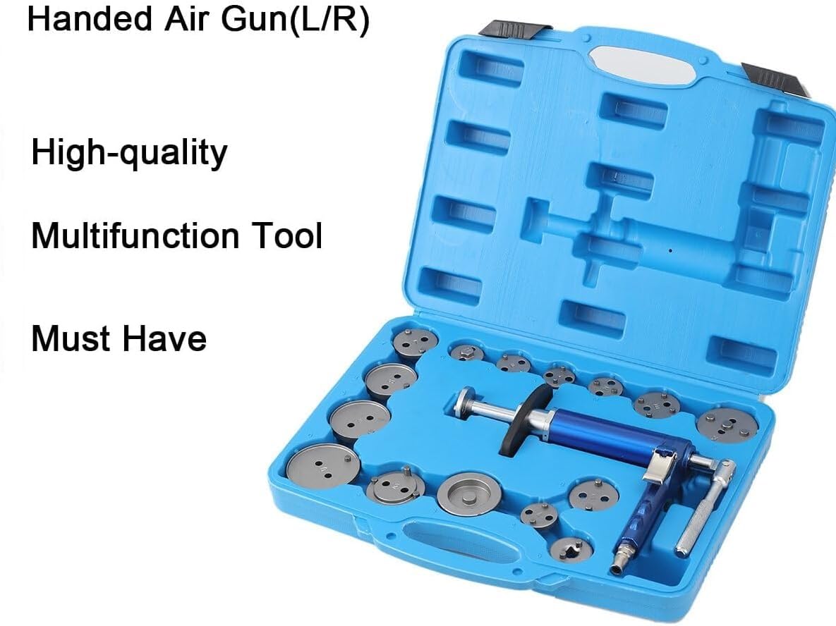 ARRETRATORE PNEUMATICO PER PISTONCINI FRENI SMONTAGGIO FRENI DISCHI 16 PZ, Kit 16Pezzi Set di Arretratore Pistoncini Freni e Ripristino Pistone del Freno, Pinza Freno a Disco