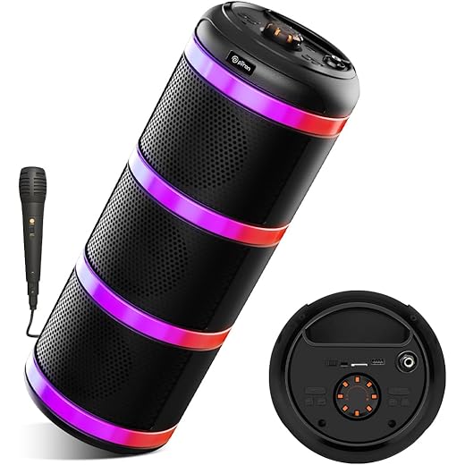 pTron Fusion Theatre V2 60W Karaoke Bluetooth Party Speaker with Punchy Stereo Sound, Rhythmic RGB Lights, 3mtr Karaoke Wired Mic, 5 Equalisers, BT/USB/SD Card Playback & Type-C Charging (Royal Black)