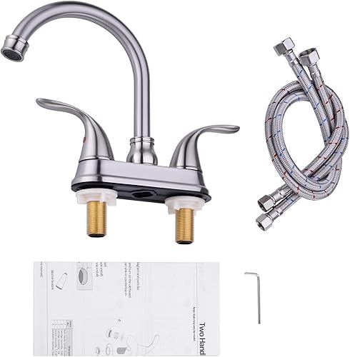 Miniatura 7 de Ximlike Grifo de lavabo de baño de níquel cepillado, 3 agujeros, 2 asas, grifo de baño central de 4 pulgadas, grifo de baño, boquilla giratoria de