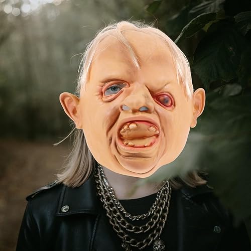 Miniatura 8 de Prop Headgear - Máscara de disfraz de hombre para Halloween, disfraz de terror, ojo oblicuo, aterrador, cabeza completa, de látex, espeluznante para