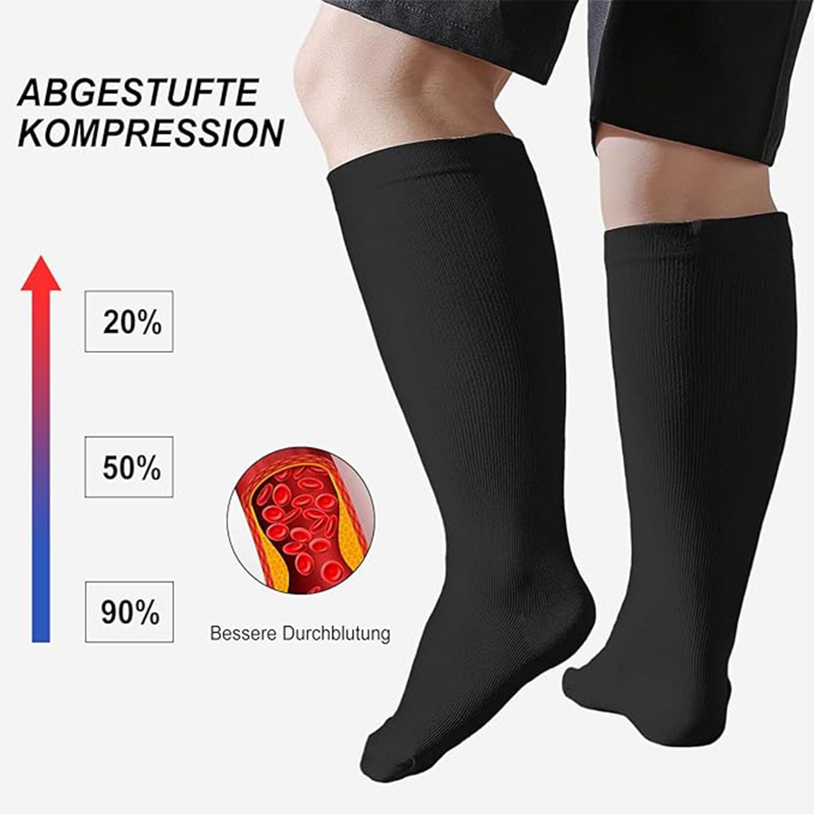 Plus Size Calcetines deportivos de compresión para mujer Calcetines de compresión para hombre 2 pares de calcetines para correr