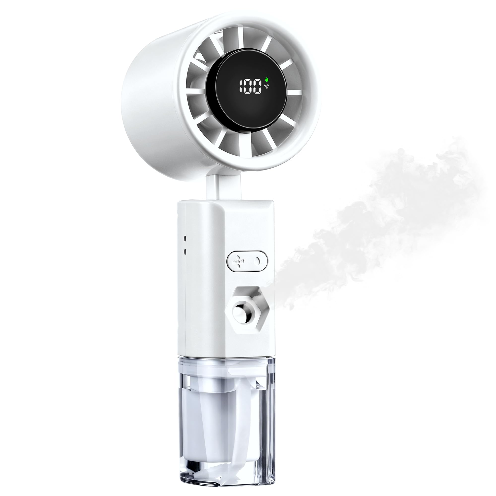 Ventilatore Portatile a Mano con Nebulizzatore, Mini Ventilatore Portatile USB Ricaricabile con 6 Velocità, Ventola da Borsetta con Spruzzo d'Acqua per Vacanze, Ufficio, Esterni, Viaggi (Bianco)