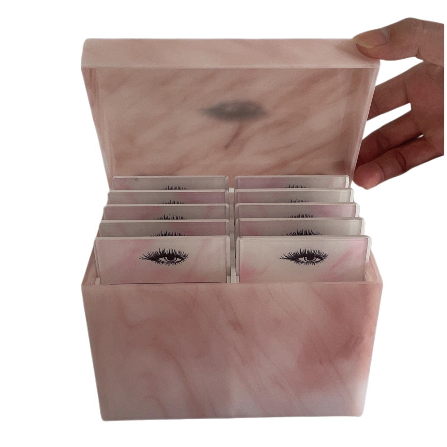 Portapinzette In Acrilico Zalati Con Coperchio – 8 Fori, Organizzatore Per Extension Ciglia, Stile Marmo Rosa - 2