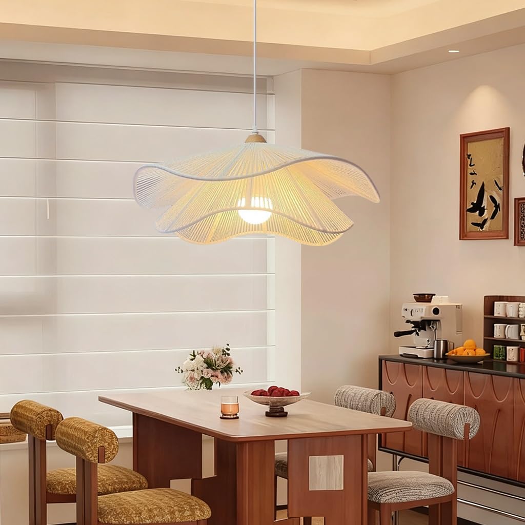 Rattan Hängelampe Vintage Pendelleuchte Im Landhausstil Kronleuchter Im Böhmischen Stil Für Den Esstisch LED Deckenleuchte Geeignet Für Kücheninsel Esszimmer Wohnzimmer Schlafzimmer(Weiß,50CM)
