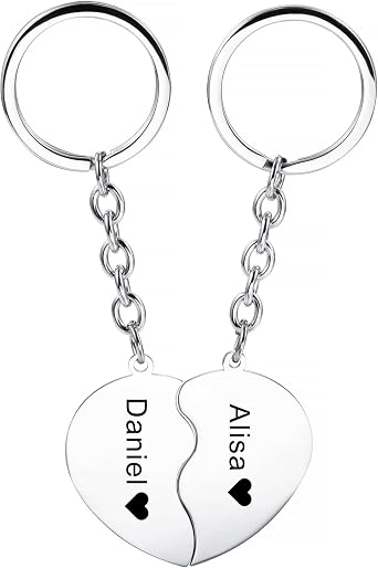 MeMeDIY Personalized Couple Keychain for Women Stainless Steel Heart Puzzle
