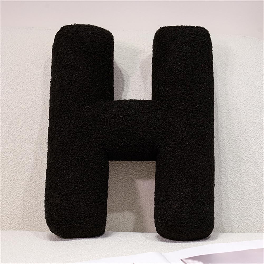 Fzkun H Black Letter Number Pillow – Soft Plus Alphabet & Numeric & Red Eart Cushion Decorative Initial Throw Pillow Diy Accent For Couc Sofa Bed Car Party Ome Gift (H)