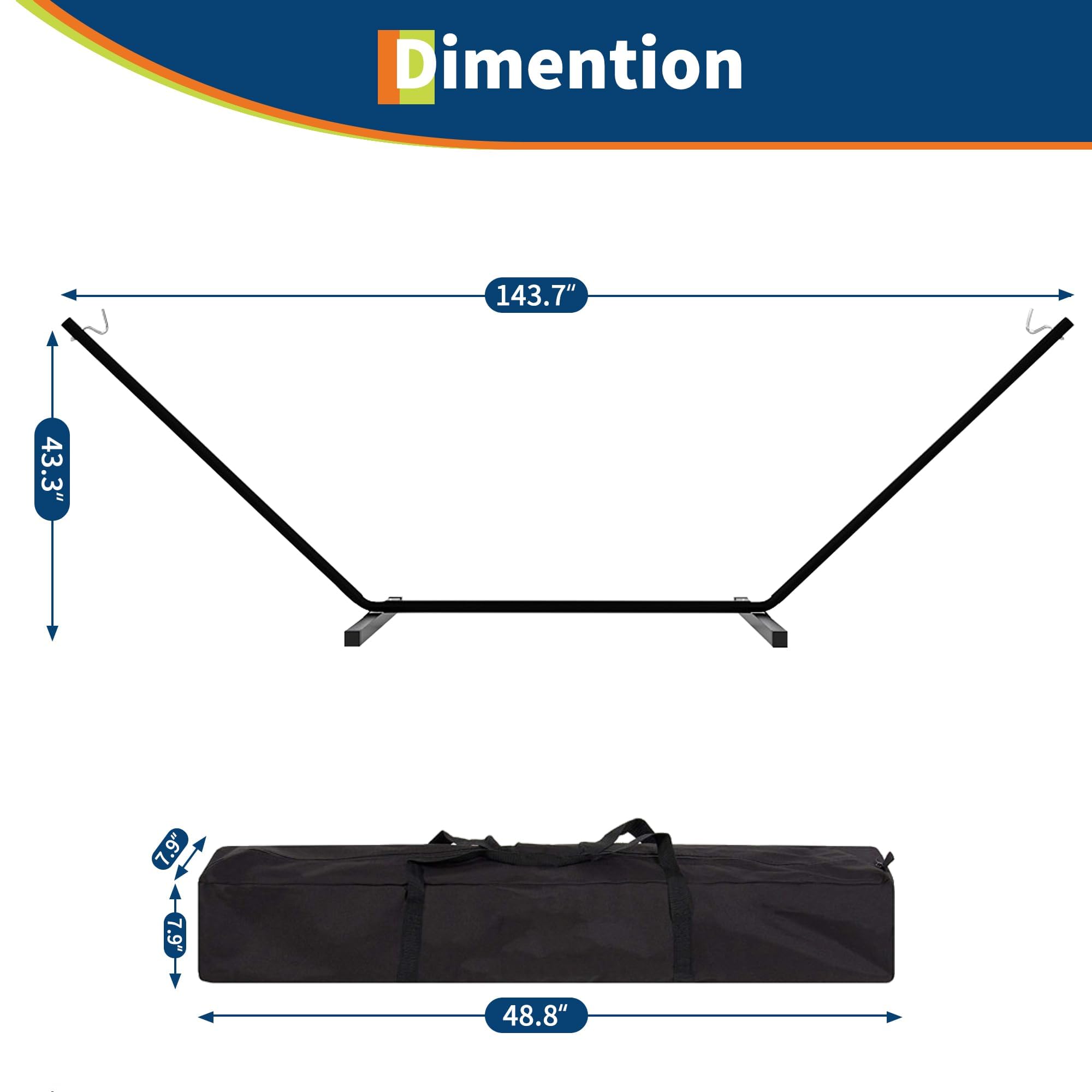 Hamac 2 Personnes 12FT avec Support Robuste – Capacité 450 LB, Tissu Polyester Durable, Barres en Bois, Sac de Transport – Idéal Jardin, terrasse, Piscine, Plage – Montage Facile –Gris foncé